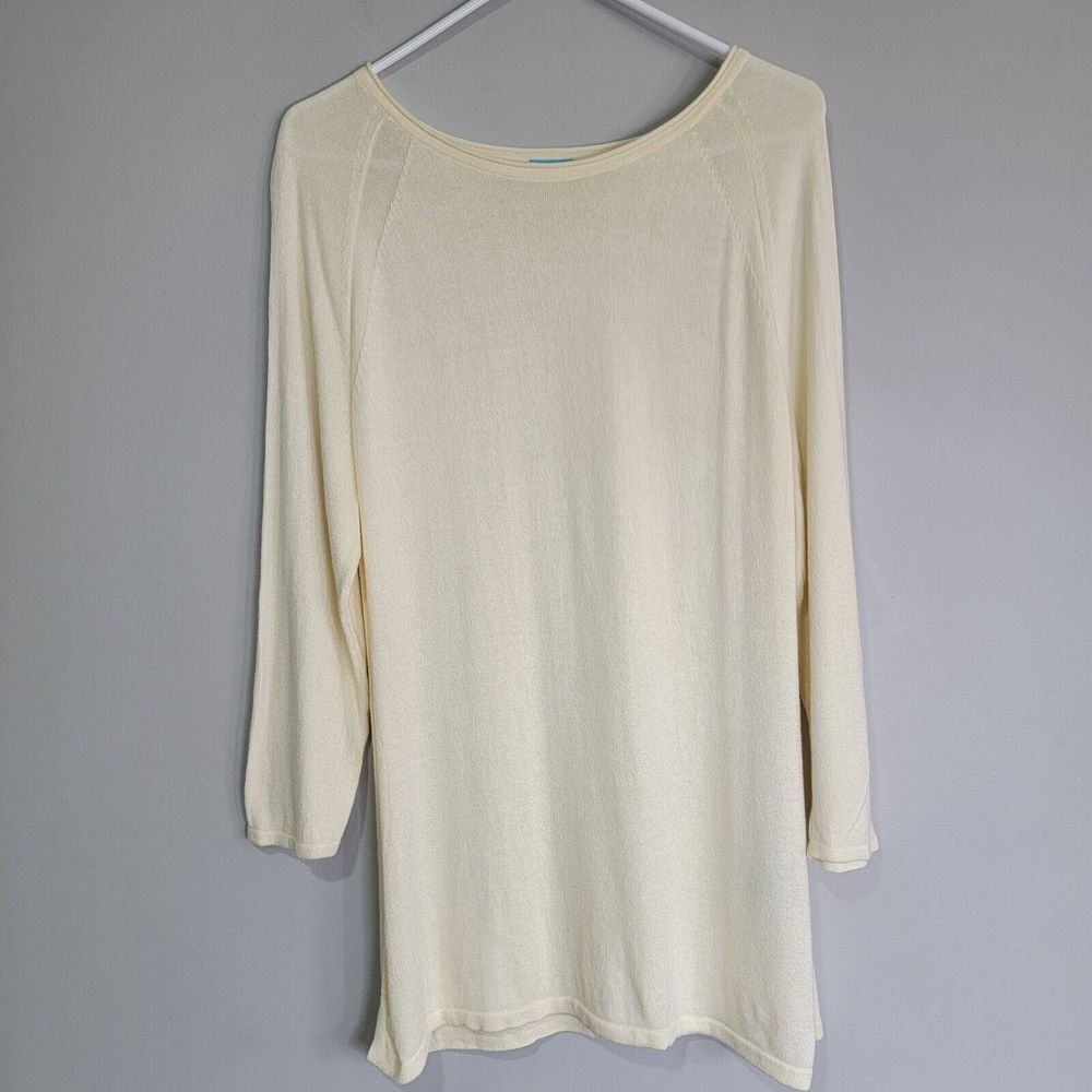 J McLaughlin Womens Soybean Blend‎ Yellow Cream Long Sleeve XL Sweater Stretch